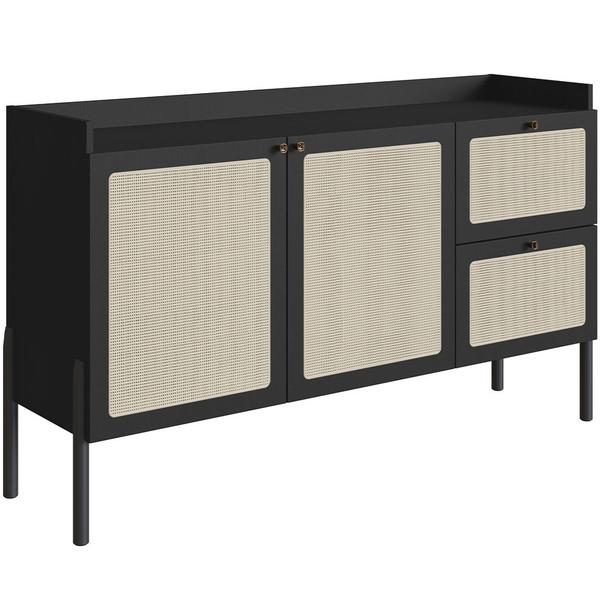 Imagem de Aparador Buffet Para Sala de Jantar 139cm Pés Madeira Moss A03 Nero Preto - Lyam Decor