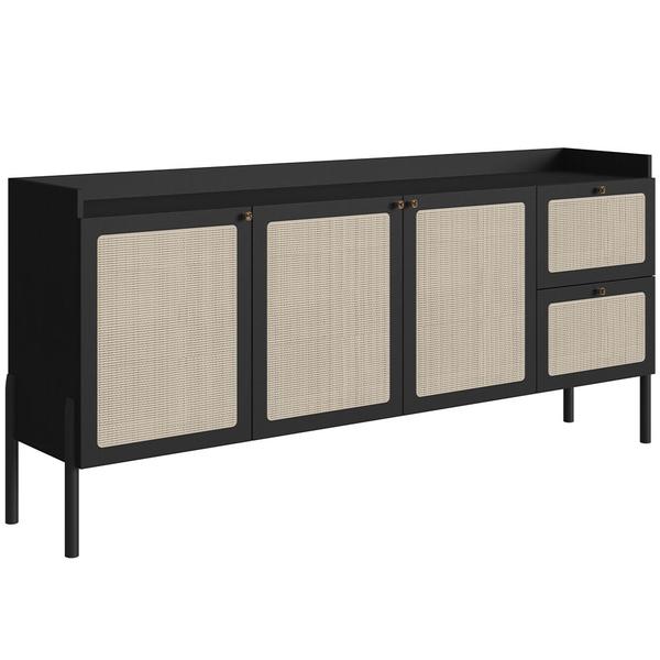 Imagem de Aparador Buffet Para Sala de Jantar 183cm Pés Madeira Moss A03 Nero Preto - Lyam Decor