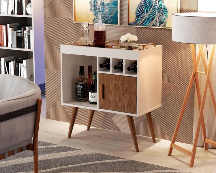 Aparador Buffet Paris Pés Palito Retrô Branco/Marrom Freijó - Comprar Móveis Em Casa Imagem de Aparador Buffet Paris Pés Palito Retrô Branco/Marrom Freijó