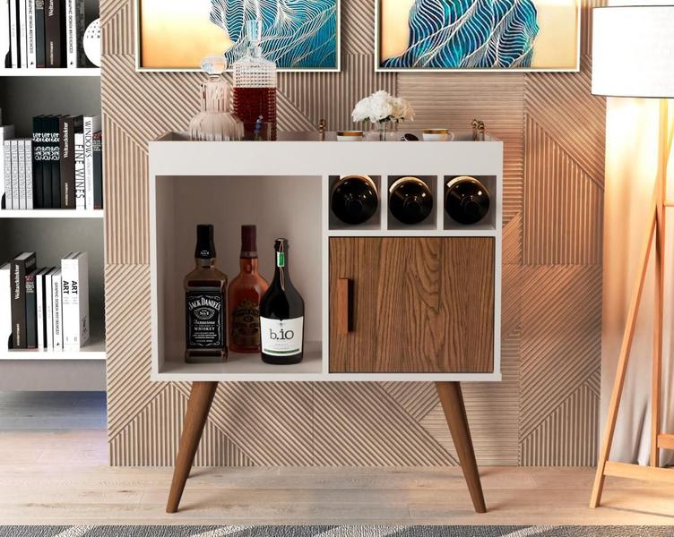 Aparador Buffet Paris Pés Palito Retrô Branco/Marrom Freijó - Comprar Móveis Em Casa Imagem de Aparador Buffet Paris Pés Palito Retrô Branco/Marrom Freijó