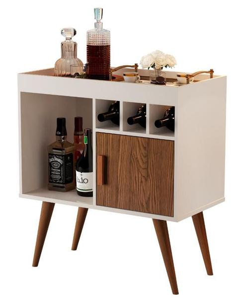 Aparador Buffet Paris Pés Palito Retrô Branco/Marrom Freijó - Comprar Móveis Em Casa Imagem de Aparador Buffet Paris Pés Palito Retrô Branco/Marrom Freijó
