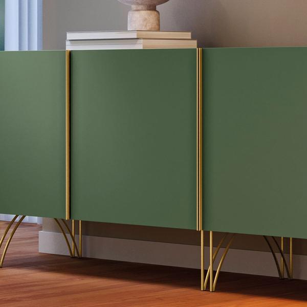 Imagem de Aparador Buffet Pé em Aço Dourado 220 cm Anabelle Verde Pistache H01 - D'Rossi