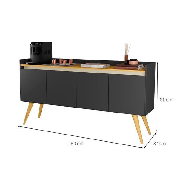 Imagem de Aparador Buffet Retro 4 Portas 1,60x0,81 Com Pés para Sala Estar Jantar Luxo Gd 