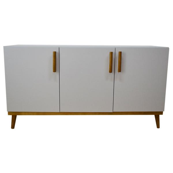 Imagem de Aparador Buffet Retrô Balcão Pé Palito Madeira Mdf Cinza Claro 3 Portas 120x65x35cm