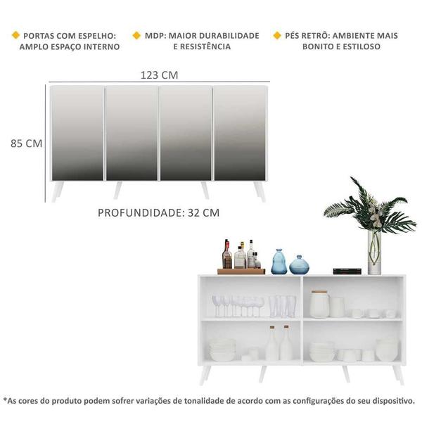 Imagem de Aparador Buffet Retrô com Espelho Multimóveis Veneza com 4 Portas FG3559 Branco