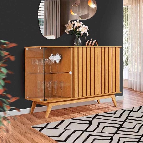 Imagem de Aparador Buffet Ripado Porta De Vidro 135 cm Nature Daryl Shop Jm