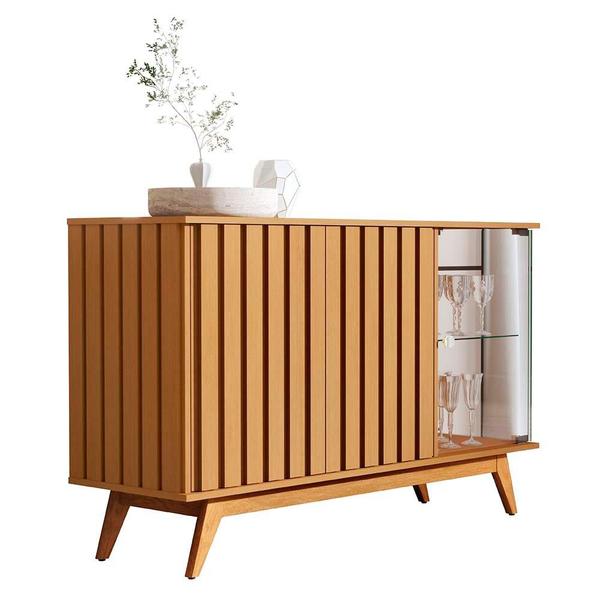 Aparador Buffet Ripado Porta De Vidro 135 cm Nature Daryl Shop Jm - JB BECHARA Imagem de Aparador Buffet Ripado Porta De Vidro 135 cm Nature Daryl Shop Jm