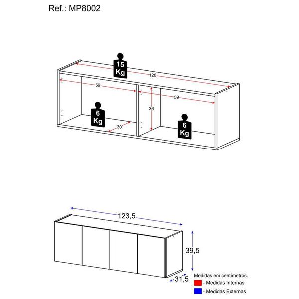 Imagem de Aparador Buffet Suspenso 4 Portas Multimóveis MP8002