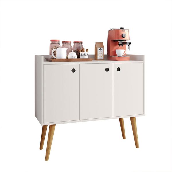 Imagem de Aparador Buffet Wood Prime 3 Portas Cantinho Café Prateleira Organizadora Pés Palito Decoração Retrô - Off White - RPM Móveis