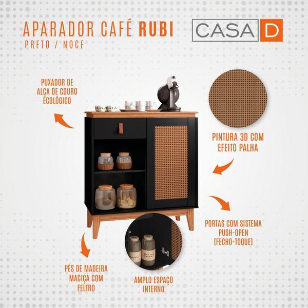 Imagem de Aparador Café Rubi 1G Preto/Noce Casa D Móveis Sala