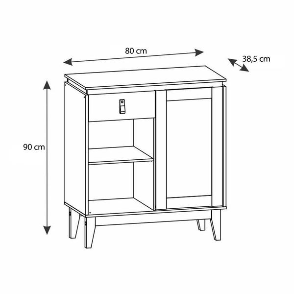 Imagem de Aparador Café Sala Rubi 1 Porta 1 Gaveta com Pés de Madeira 