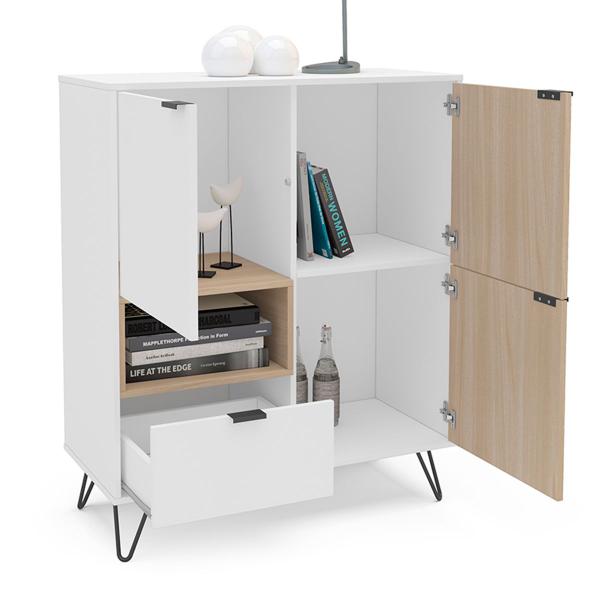 Aparador Cayman 3 Portas 1 Gaveta Branco/Legno Salinas - Politorno Imagem de Aparador Cayman 3 Portas 1 Gaveta Branco/Legno Salinas - Politorno