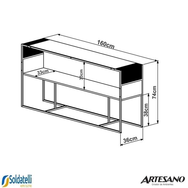 Imagem de Aparador com nicho york 160cm madeira hanover e vermont base em aço preto fosco - artesano