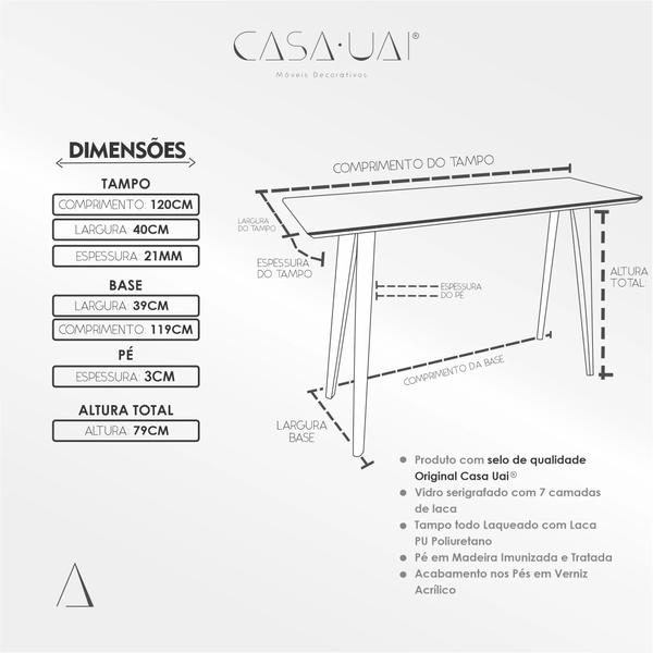 Imagem de Aparador com Vidro 120x40cm Slim Casa Uai