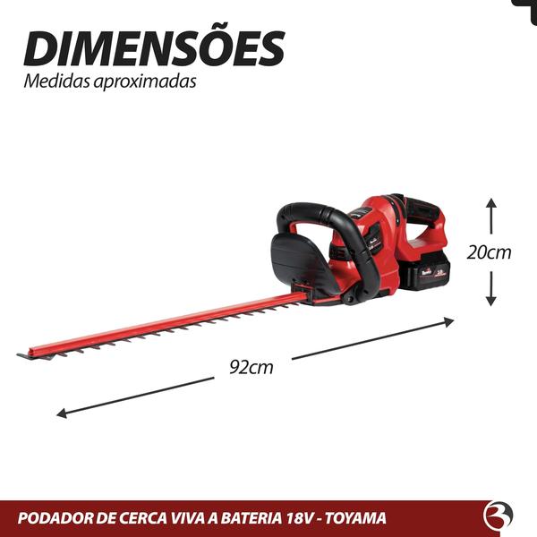 Imagem de Aparador de Cerca Viva Bateria 18V Lâmina 20” e Manopla 90 para Corte Preciso -  Toyama