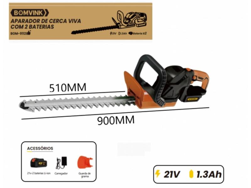 Imagem de Aparador de cerca viva recarregavel c/2 baterias 21v bom-9112 - bomvink