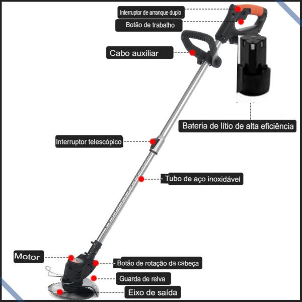 Imagem de Aparador de Gramas com 2  Baterias Recarregáveis 21V Linha Profissional Premium Bivolt