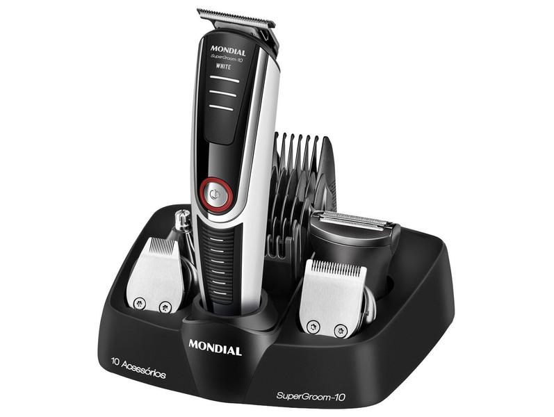 Aparador de Pelos Super Groom 10 BG-08 Mondial 6W Bivolt Preto e Branco Aparador de Pelos Super Groom 10 BG-08 Mondial 6W Bivolt Preto e Branco