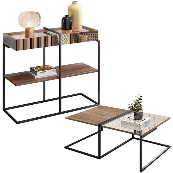 Aparador Decorativo com Mesa de Centro Espelhada Industrial D01 Design Demolição - Lyam Decor Imagem de Aparador Decorativo com Mesa de Centro Espelhada Industrial D01 Design Demolição - Lyam Decor