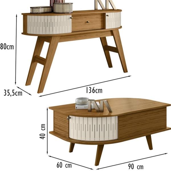 Imagem de Aparador E Mesa De Centro Para Sala Estind Naturale Off White MDT