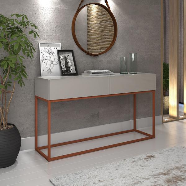 Imagem de Aparador Eros Estilo Industrial Alto Padrão OffWhite/Cobre