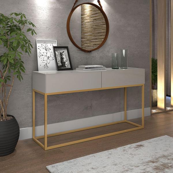 Aparador Eros Estilo Industrial Alto Padrão OffWhite Dourado - Casa Detalhe Imagem de Aparador Eros Estilo Industrial Alto Padrão OffWhite Dourado