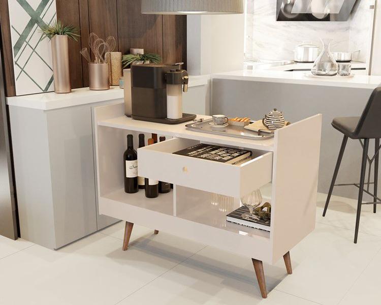 Imagem de Aparador Estilo Buffet 2 Ambientes Retrô Duda cor Perola - Comprar Moveis Em Casa