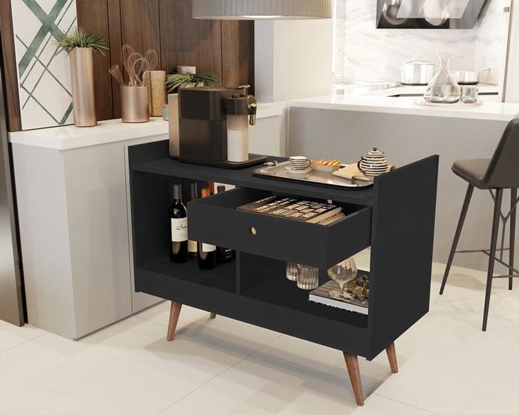 Imagem de Aparador Estilo Buffet 2 Ambientes Retrô Duda cor Preto - Comprar Moveis Em Casa