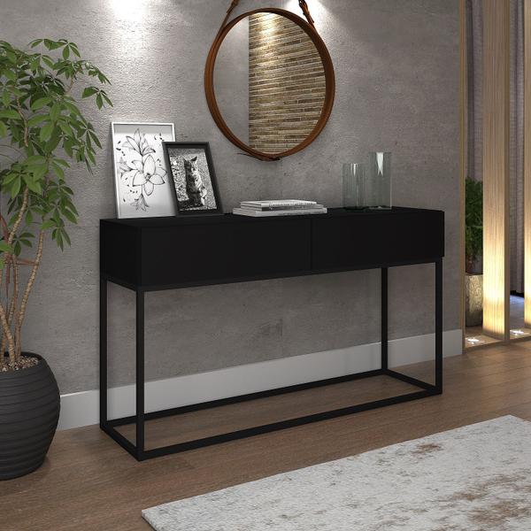 Aparador Estilo Industrial Eros com 2 Gavetas Preto - Casa Detalhe Imagem de Aparador Estilo Industrial Eros com 2 Gavetas Preto