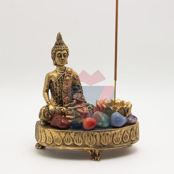 Imagem de Aparador Incensário Buda Tibetano Com Pedras 7 Chakras Para Meditação