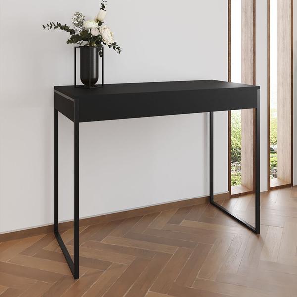 Aparador Industrial Retangular Califórnia Preto 137x40cm Base Ferro Preto - CASA PRIME Imagem de Aparador Industrial Retangular Califórnia Preto 137x40cm Base Ferro Preto