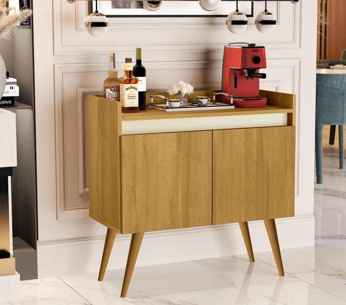 Aparador Junior Luxo 2 Portas Pés Palito Cor Madeirado / Off - Comprar Móveis Em Casa Imagem de Aparador Junior Luxo 2 Portas Pés Palito Cor Madeirado / Off