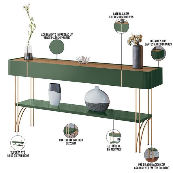 Imagem de Aparador La Vie Mesa de Centro Harmony e Espelho Adnet B01 Verde Pistache Freijó - Lyam Decor