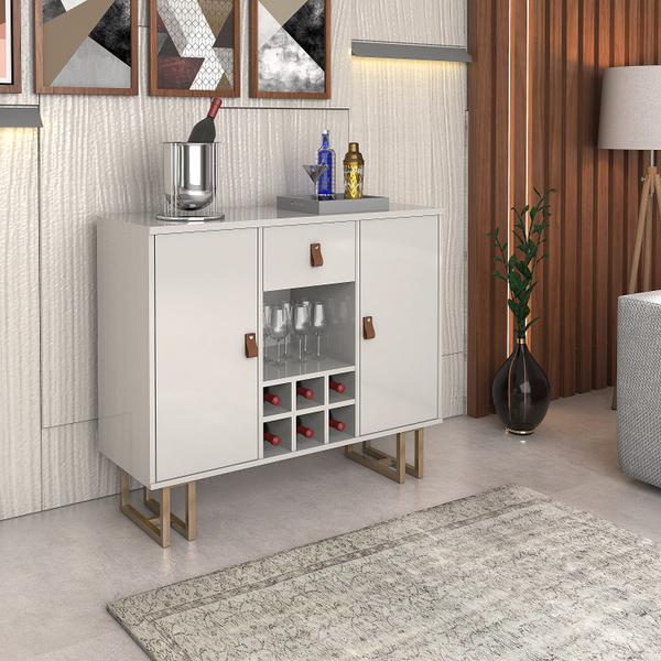 aparador londres 2 portas estilo industrial puxador em couro base dourado - LCN Moveis Imagem de aparador londres 2 portas estilo industrial puxador em couro base dourado