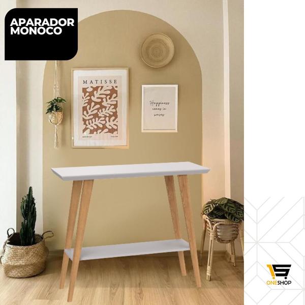 Imagem de Aparador Monaco: Cores Off-White, Branco e Preto com Tampo de MDF de 25mm, Pés em Madeira Maciça e Pintura UV