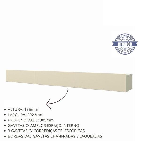 Aparador Nicho Sala Suspenso 3 Gavetas 202 Nobre Off White - Gelius - Gelius Móveis Imagem de Aparador Nicho Sala Suspenso 3 Gavetas 202 Nobre Off White - Gelius
