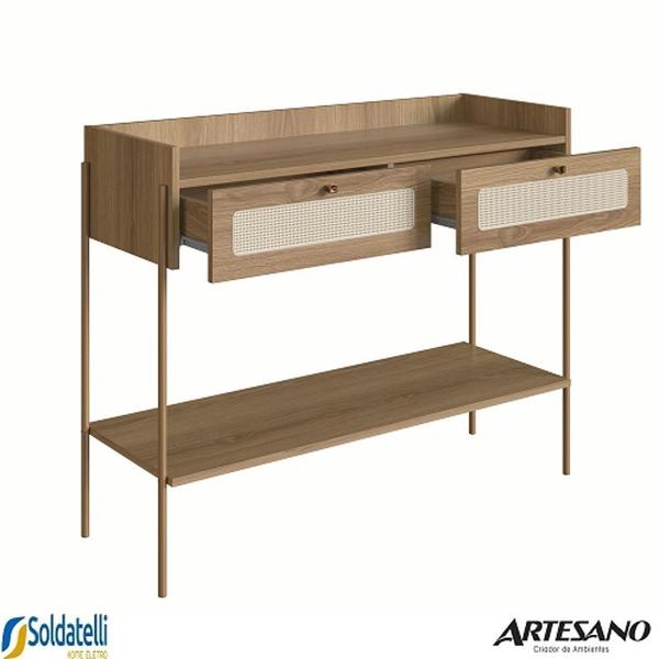 Imagem de Aparador oslo 2 gavetas palhinha base metal dourada mdp hanover - artesano