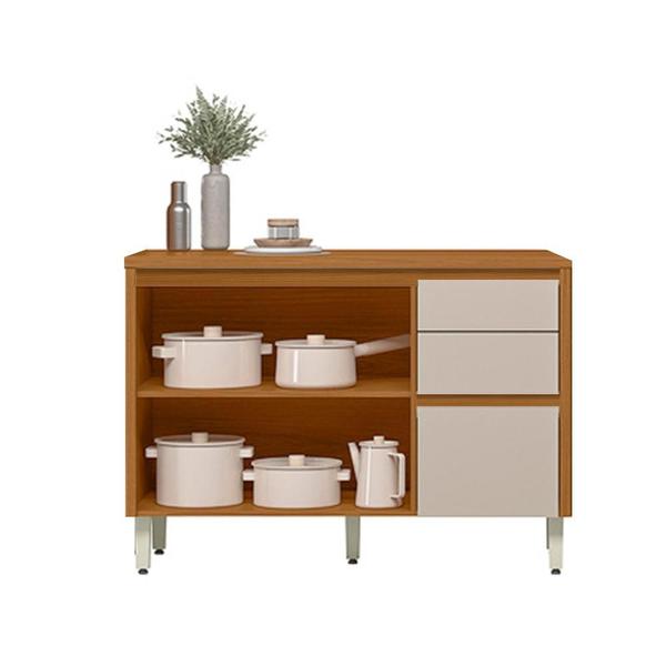Aparador Para Cozinha 2 Portas 3 Gavetas Multiuso 120 cm Nature Off White Mattos Shop JM - Linea Brasil Imagem de Aparador Para Cozinha 2 Portas 3 Gavetas Multiuso 120 cm Nature Off White Mattos Shop JM