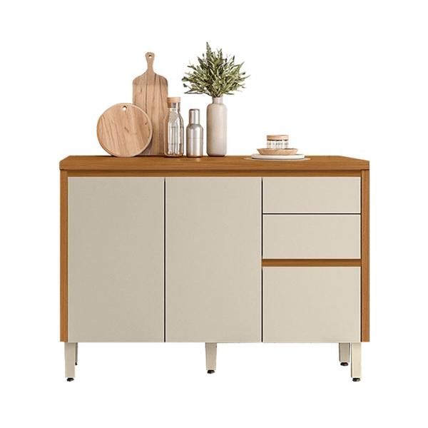 Aparador Para Cozinha 2 Portas 3 Gavetas Multiuso 120 cm Nature Off White Mattos Shop JM - Linea Brasil Imagem de Aparador Para Cozinha 2 Portas 3 Gavetas Multiuso 120 cm Nature Off White Mattos Shop JM