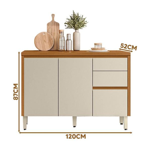 Aparador Para Cozinha 2 Portas 3 Gavetas Multiuso 120 cm Nature Off White Mattos Shop JM - Linea Brasil Imagem de Aparador Para Cozinha 2 Portas 3 Gavetas Multiuso 120 cm Nature Off White Mattos Shop JM