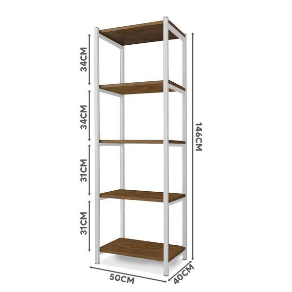 Imagem de Aparador Para Sala 5 Prateleiras 50 cm Imbuia Branco Zed Steel Mobile