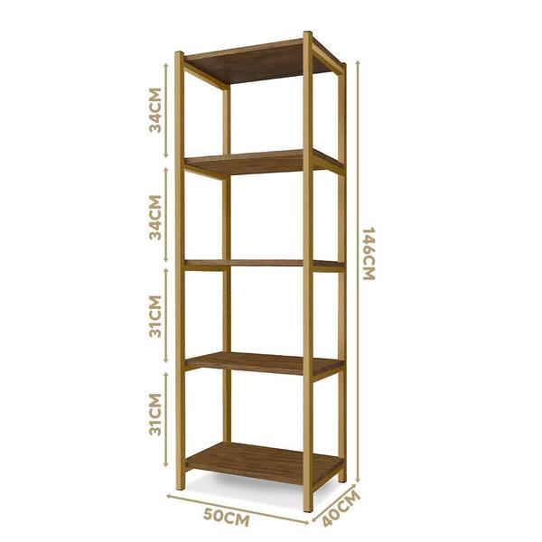 Imagem de Aparador Para Sala 5 Prateleiras 50 cm Imbuia Dourado Zed Steel Mobile