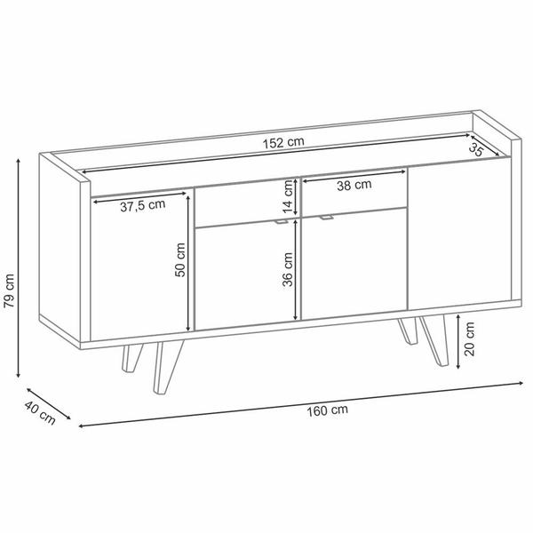 Imagem de Aparador Para Sala Buffet Com 04 Portas 02 Gavetas Havana B01 Off White Cinamomo - Lyam Decor