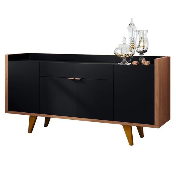 Aparador Para Sala Buffet com 04 Portas 02 Gavetas Havana B01 Preto Nature - Lyam Decor Imagem de Aparador Para Sala Buffet com 04 Portas 02 Gavetas Havana B01 Preto Nature - Lyam Decor