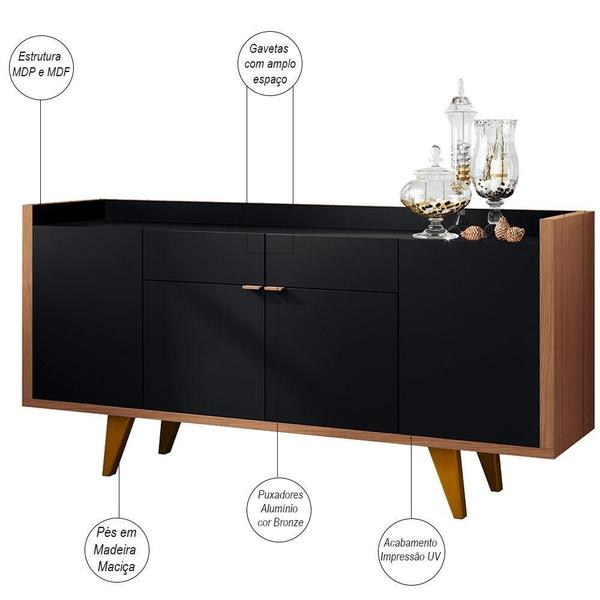 Aparador Para Sala Buffet com 04 Portas 02 Gavetas Havana B01 Preto Nature - Lyam Decor Imagem de Aparador Para Sala Buffet com 04 Portas 02 Gavetas Havana B01 Preto Nature - Lyam Decor