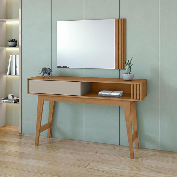 Aparador para Sala de Estar e Quadro com Espelho Ambiente Aldo Amêndoa Clean Off White - Lopas - MÓVEIS LOPAS Imagem de Aparador para Sala de Estar e Quadro com Espelho Ambiente Aldo Amêndoa Clean Off White - Lopas