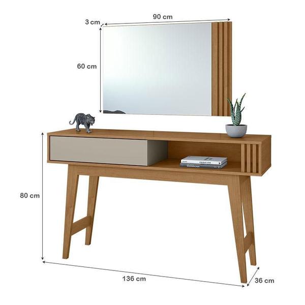 Aparador para Sala de Estar e Quadro com Espelho Ambiente Aldo Amêndoa Clean Off White - Lopas - MÓVEIS LOPAS Imagem de Aparador para Sala de Estar e Quadro com Espelho Ambiente Aldo Amêndoa Clean Off White - Lopas