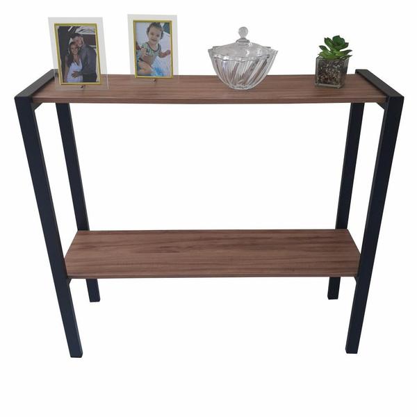 Aparador Prateleira Dupla Industrial Mônaco Mdf Amêndoa 80Cm - Belolar Imagem de Aparador Prateleira Dupla Industrial Mônaco Mdf Amêndoa 80Cm