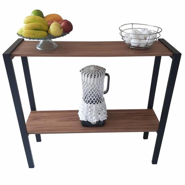 Aparador Prateleira Dupla Industrial Mônaco Mdf Amêndoa 80Cm - Belolar Imagem de Aparador Prateleira Dupla Industrial Mônaco Mdf Amêndoa 80Cm