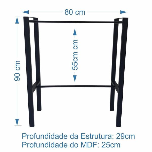 Imagem de Aparador Prateleira Dupla Industrial Mônaco Mdf Branco 80Cm